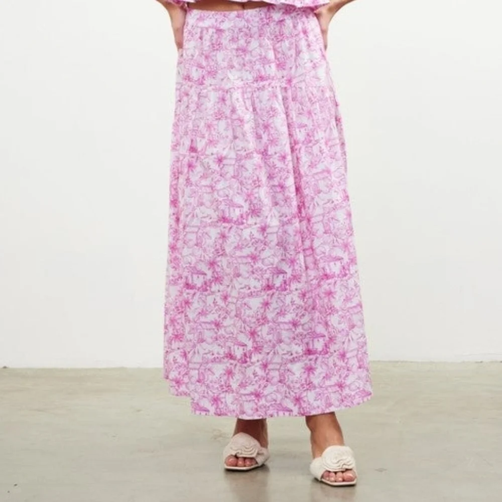 Skies Are Blue Maxi Skirt Large NWT Pink Floral